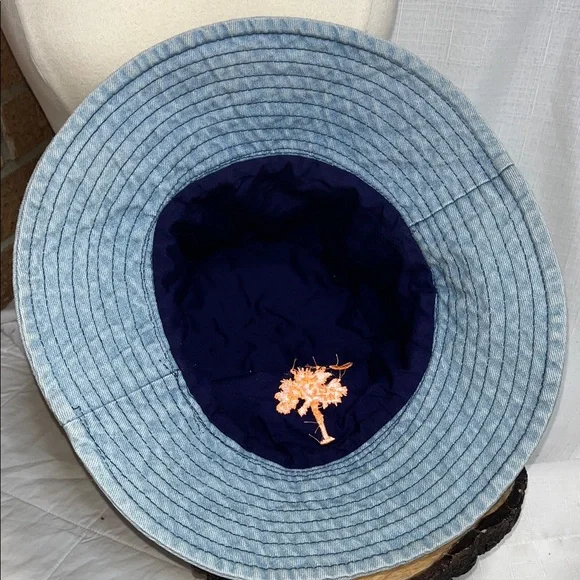SC Denim Bucket Hat with Orange South Carolina Embroidered Palmetto Tree & moon - Picture 5 of 6
